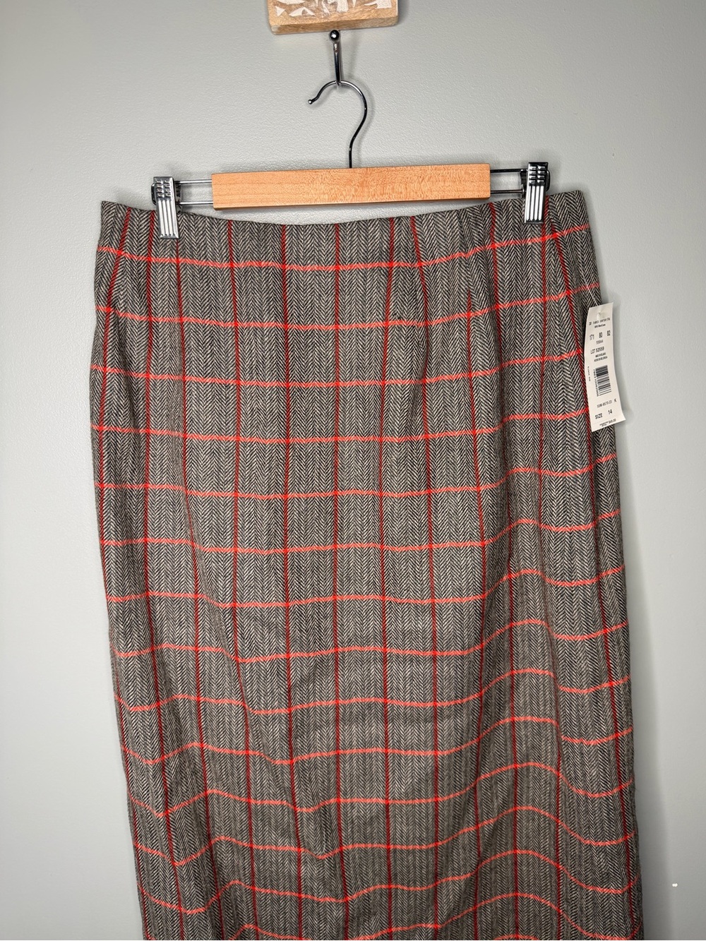 NWT Deadstock Vintage 90s Wool Plaid Fringe Midi Skirt - Picture 3 of 11